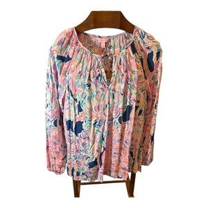 Lilly Pulitzer Colorful Print Long Sleeve Blouse Size L